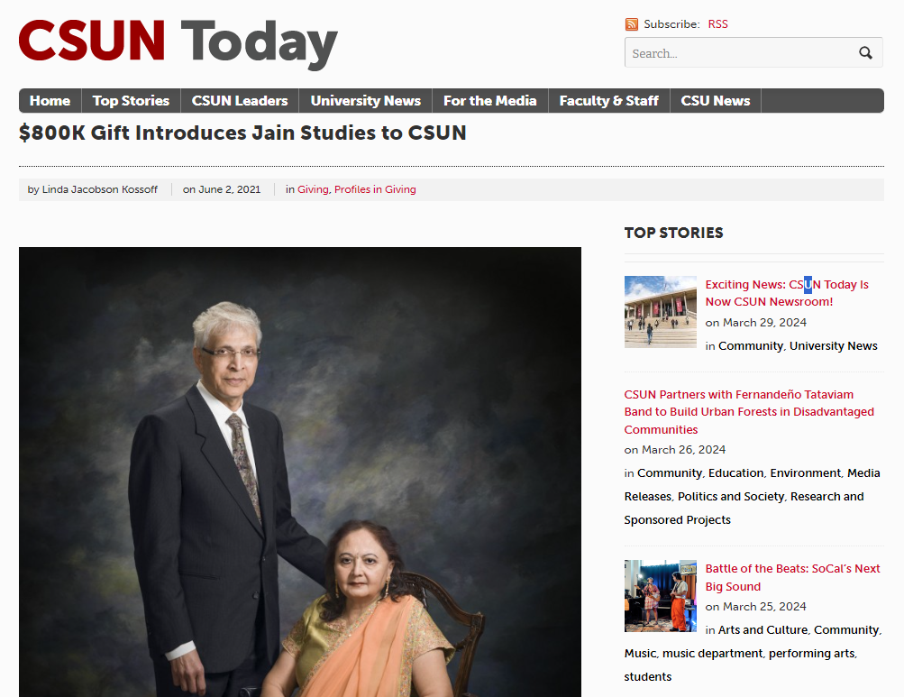 $800K Gift Introduces Jain Studies to CSUN